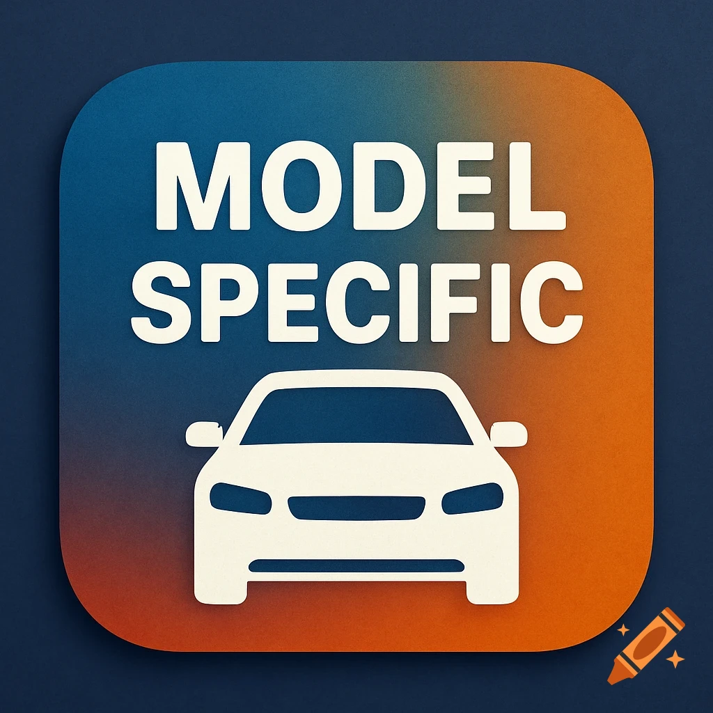 App icon with 'MODEL SPECIFIC' text and a white car silhouette on gradient background