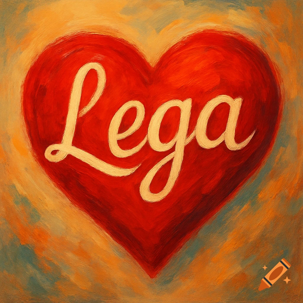 Red heart with the word Lega painted inside, in an impressionistic style.
