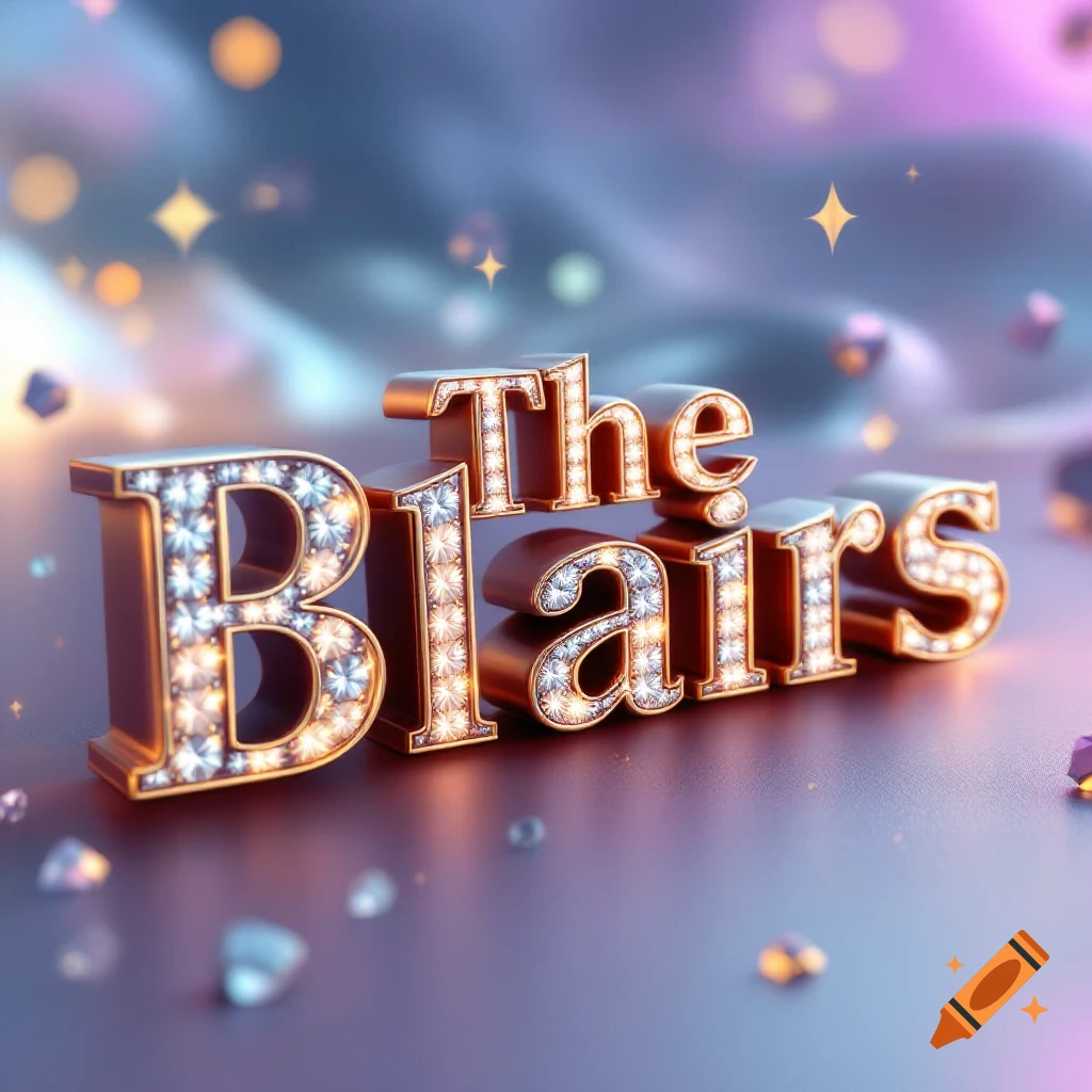 3D text 'The Blairs' encrusted with diamonds on a sparkly background.