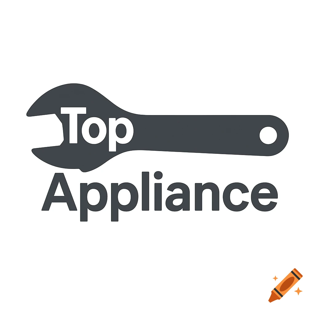 Logo with a dark grey wrench and the words 'Top Appliance' in white and dark grey.