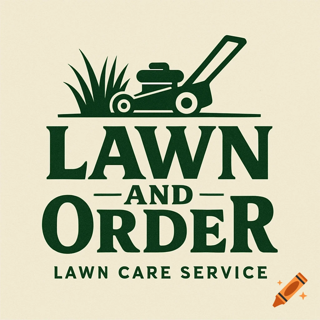 Logo for Lawn and Order Lawn Care Service with a lawnmower.