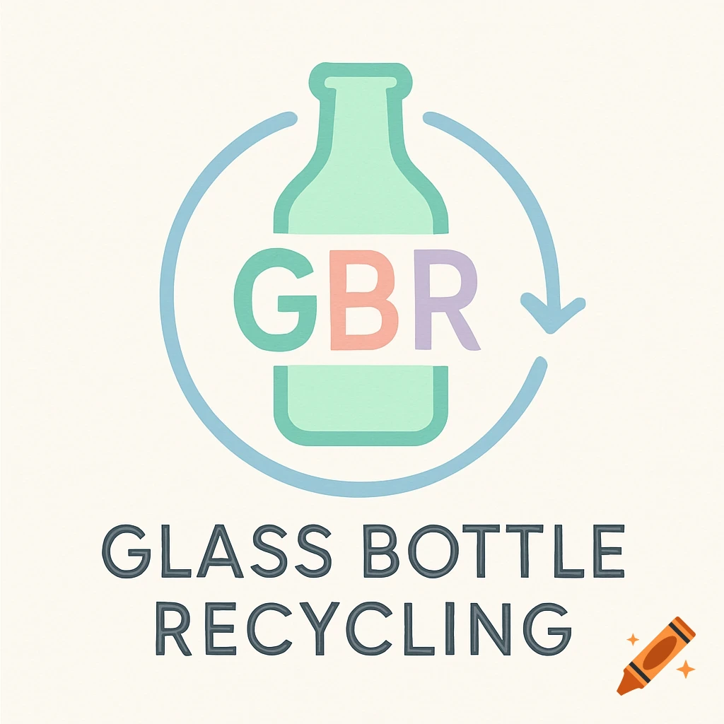 A logo for glass bottle recycling featuring a green bottle outline, recycling arrows, the initials GBR, and the text 'GLASS BOTTLE RECYCLING'.