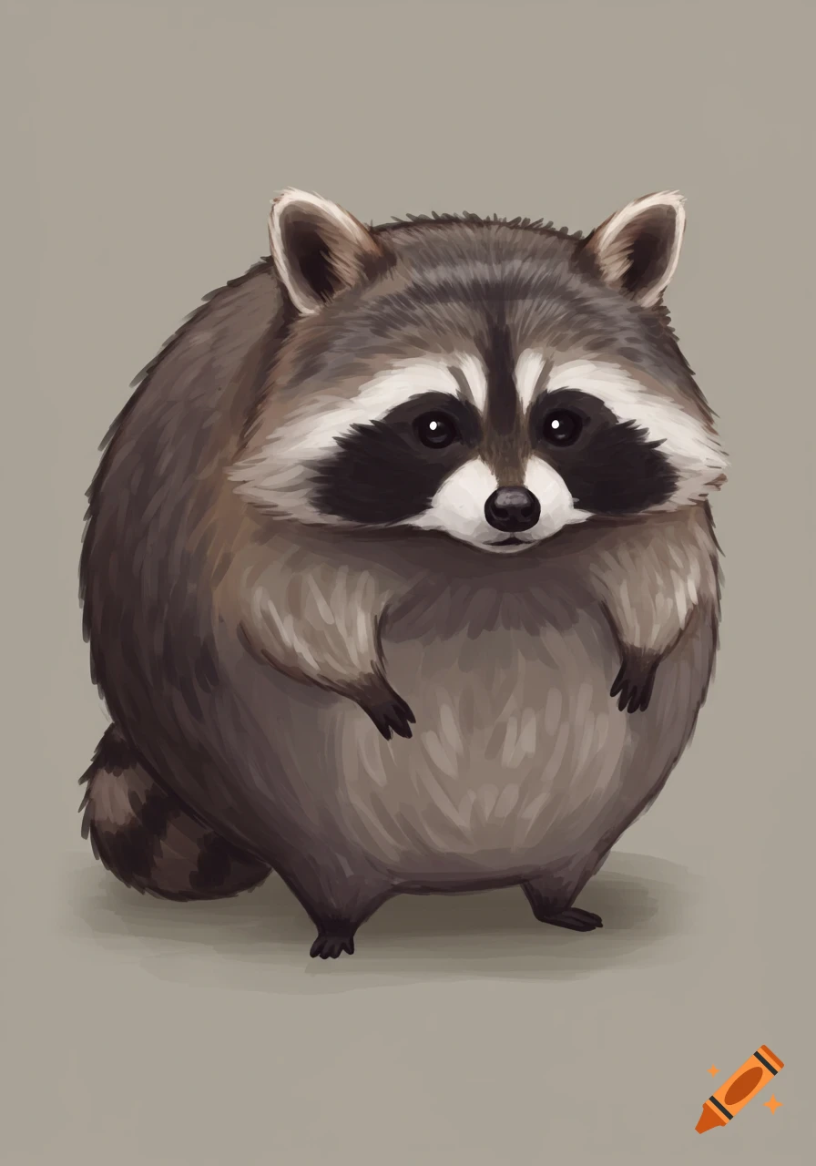 A round, fluffy raccoon illustration.