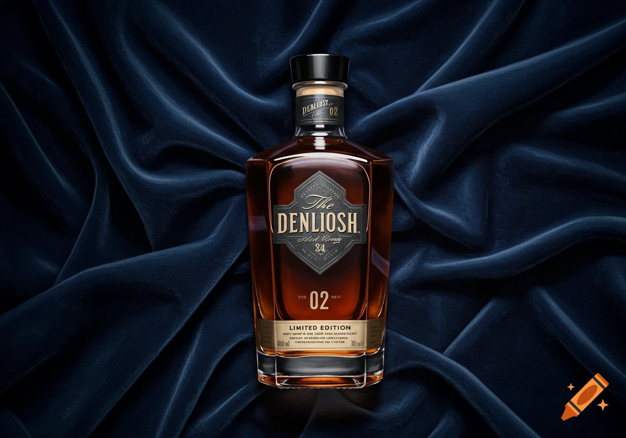 A luxury bottle of liquor on a velvet blanket