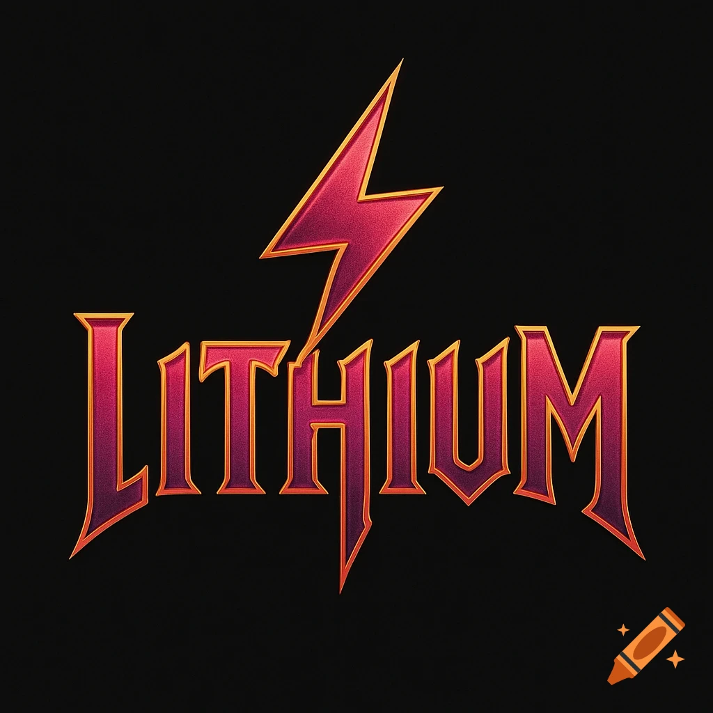 Rock band logo for LITHIUM with a lightning bolt