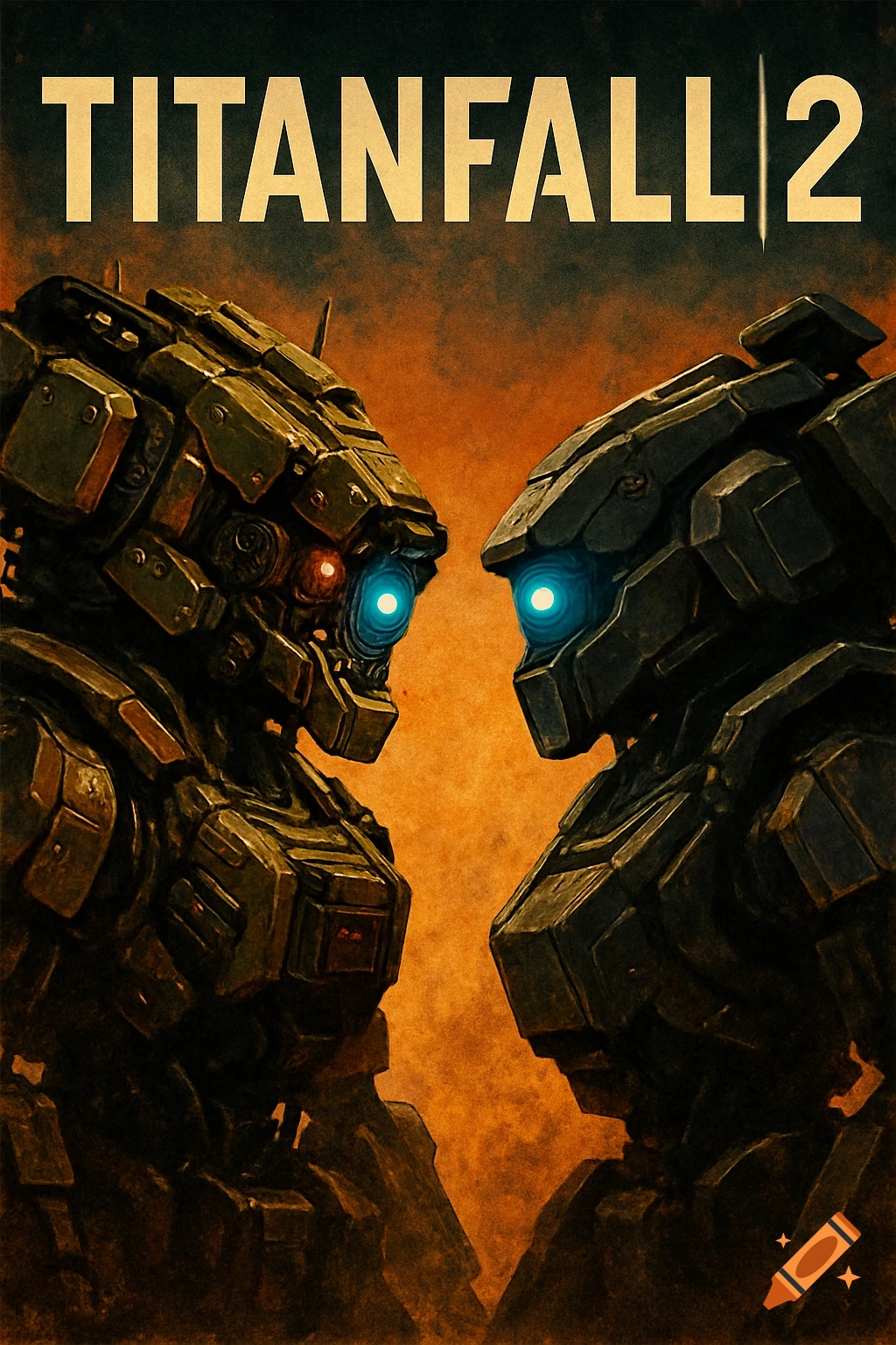 Two large mechs face each other below the title TITANFALL 2 in a game poster.