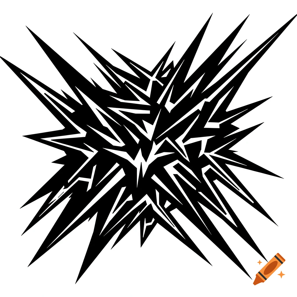 Abstract black and white graphic with sharp, spiky shapes expressing anger.
