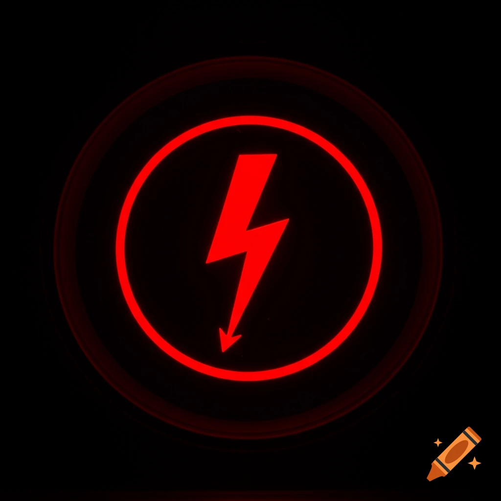Red lightning bolt symbol within a circle on black background.