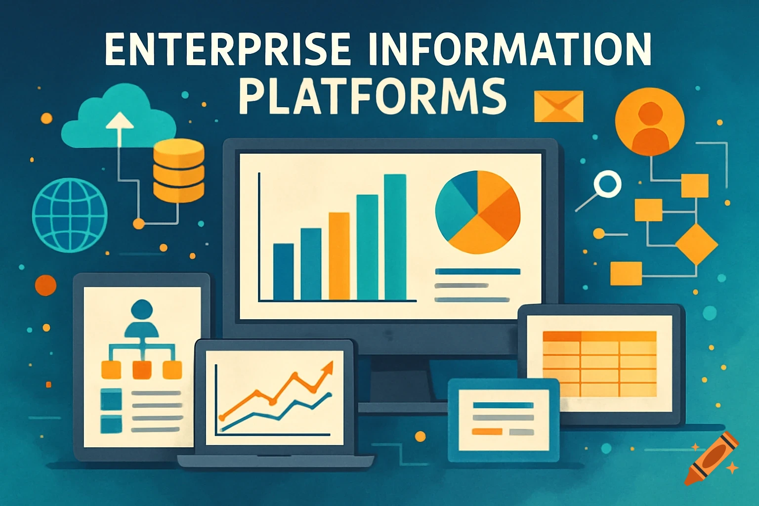 Icons and charts representing enterprise information platforms with text title