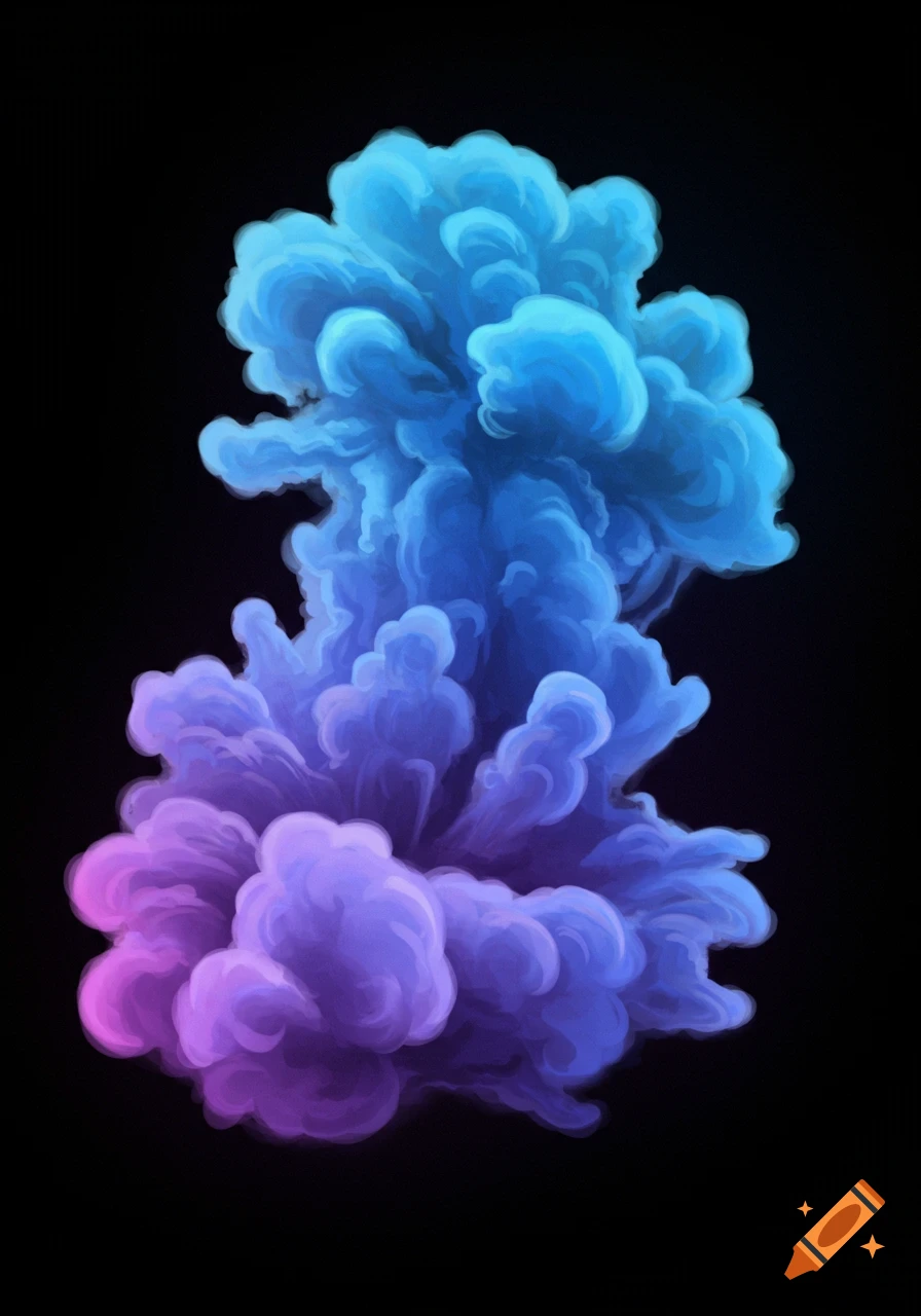 Blue and purple smoke plume against a black background.