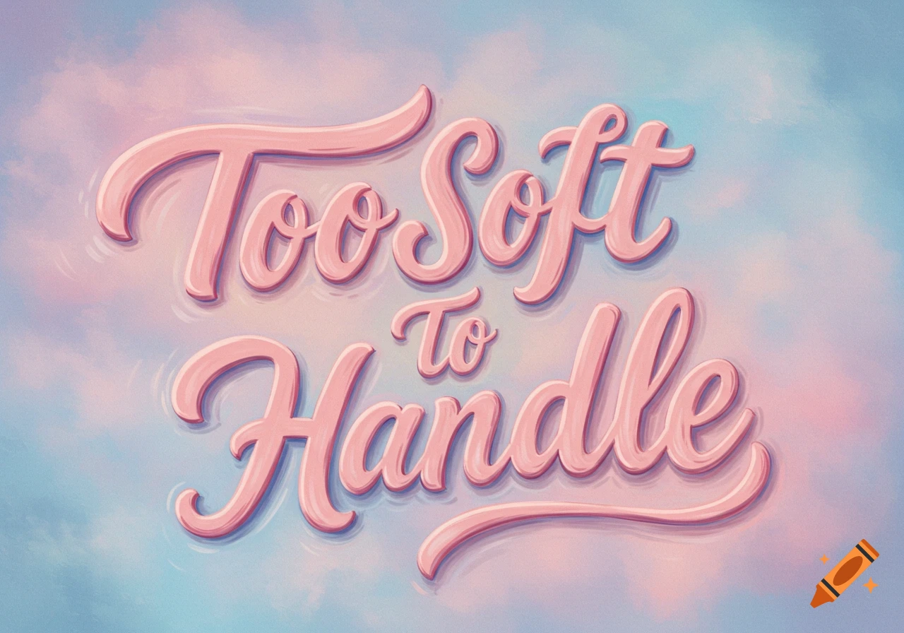 Stylized pink text 'Too Soft to Handle' on a cloudy background.