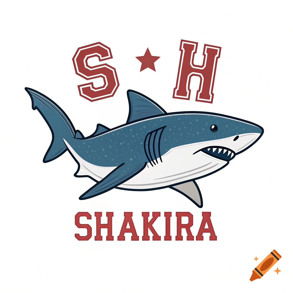 Stylized logo of a shark with the letters S H and the word SHAKIRA