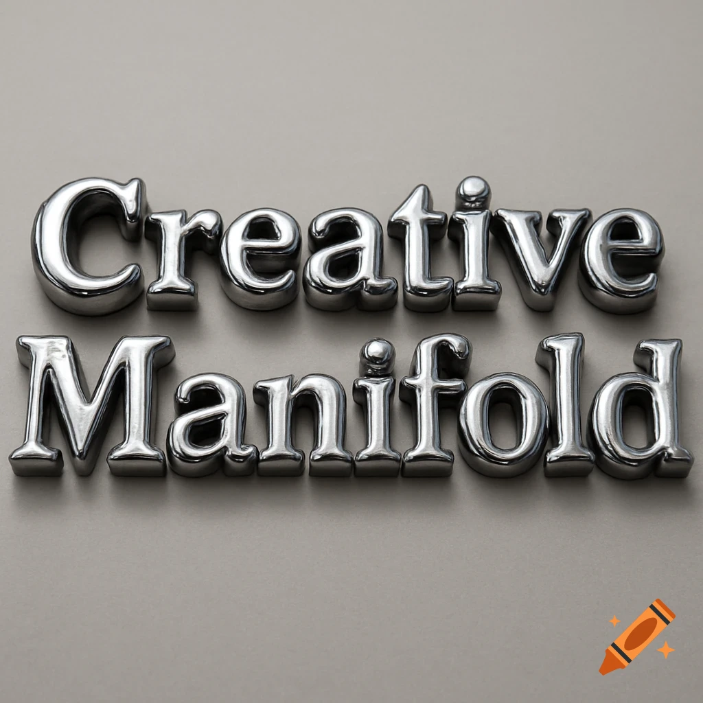 Photorealistic rendering of "Creative Manifold" in 3D polished chrome text.