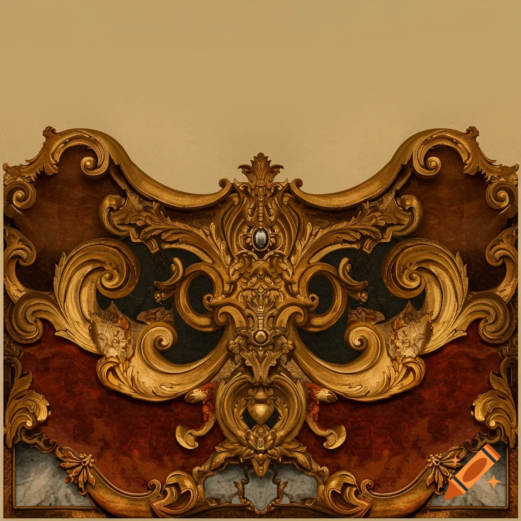 Ornate golden Baroque decoration with red and gray marbled panels.