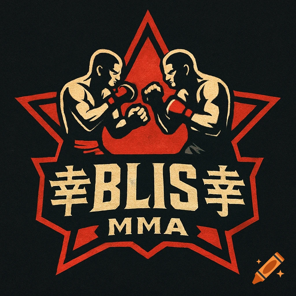 Stylized MMA logo with two fighters in a red star shape, text reads '幸BLISS幸 MMA'.