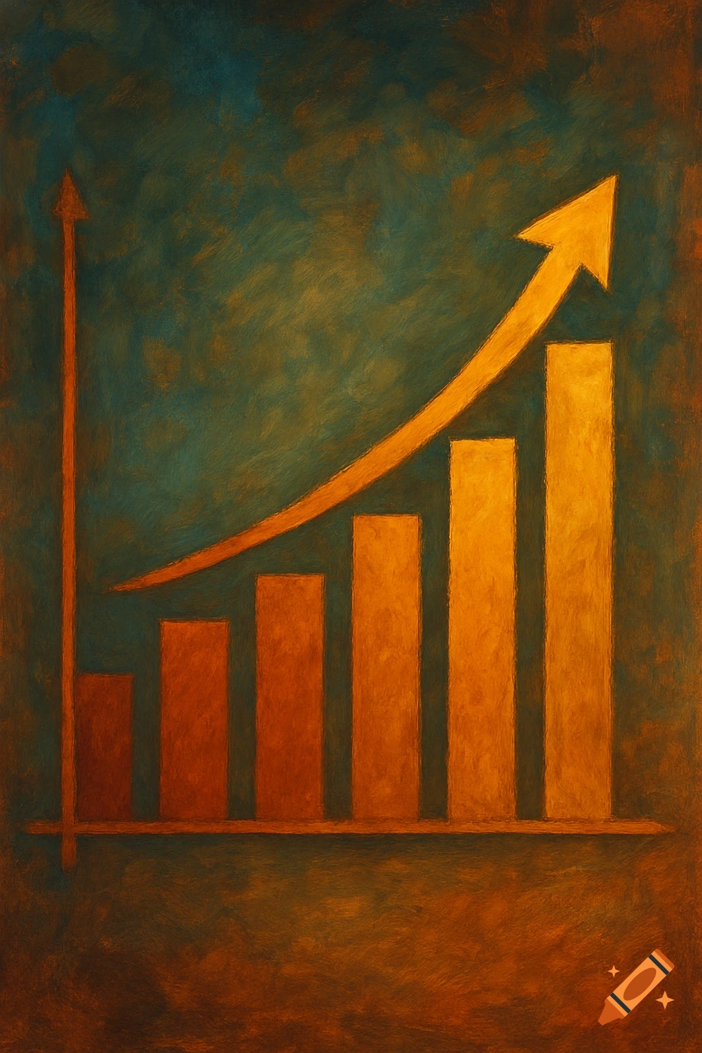 An oil painting of a bar chart showing upward growth.