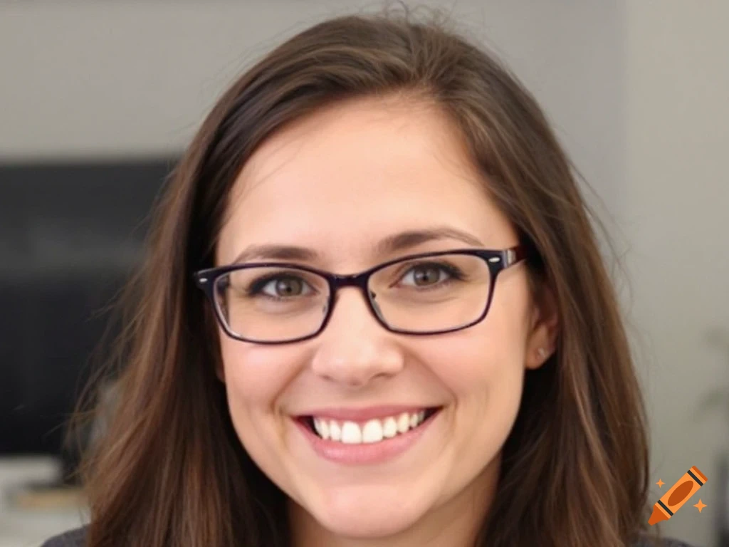 Close-up portrait of a smiling woman wearing glasses.