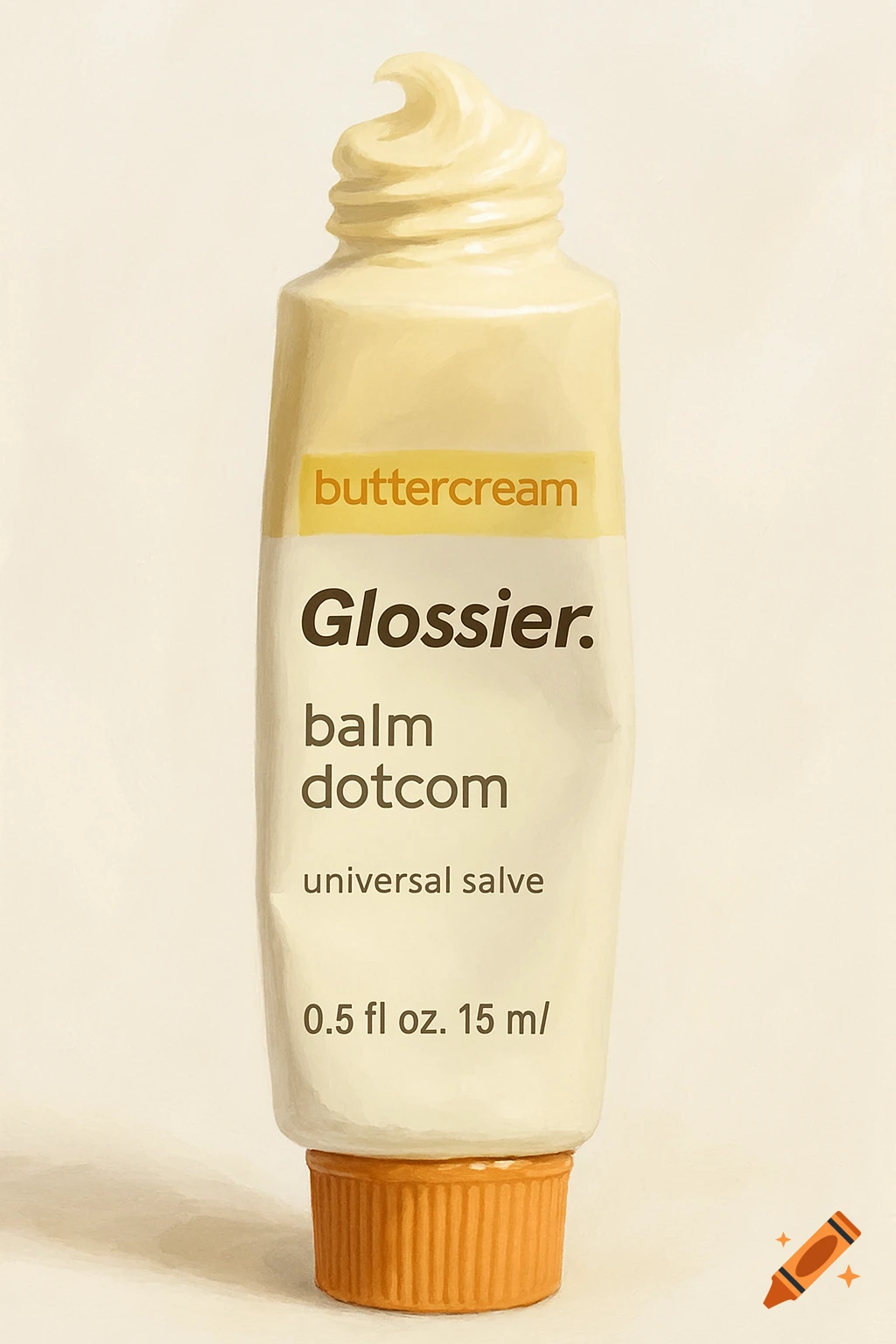 Digital illustration of a tube of buttercream flavored Glossier Balm Dotcom