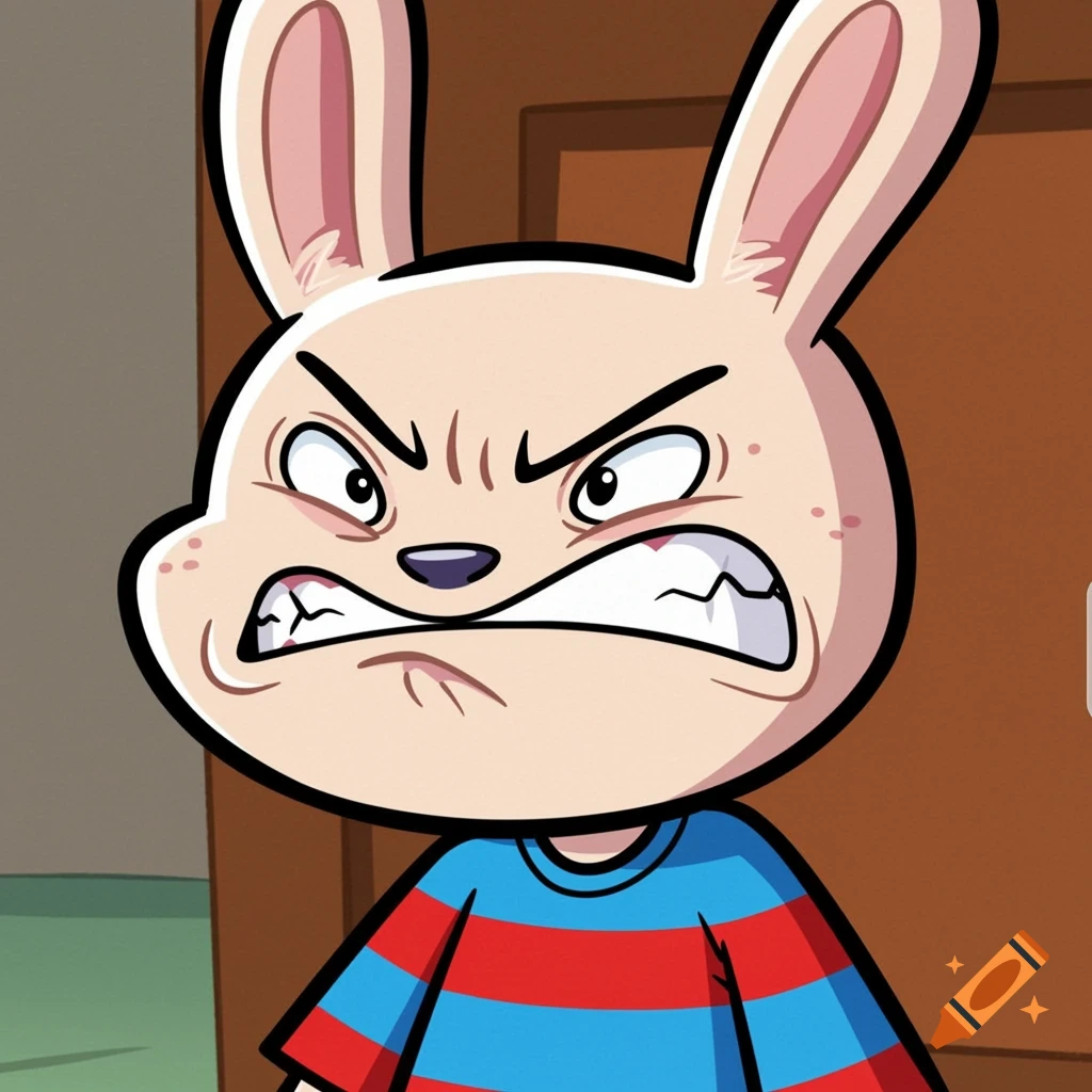 A cartoon rabbit character looking very angry.