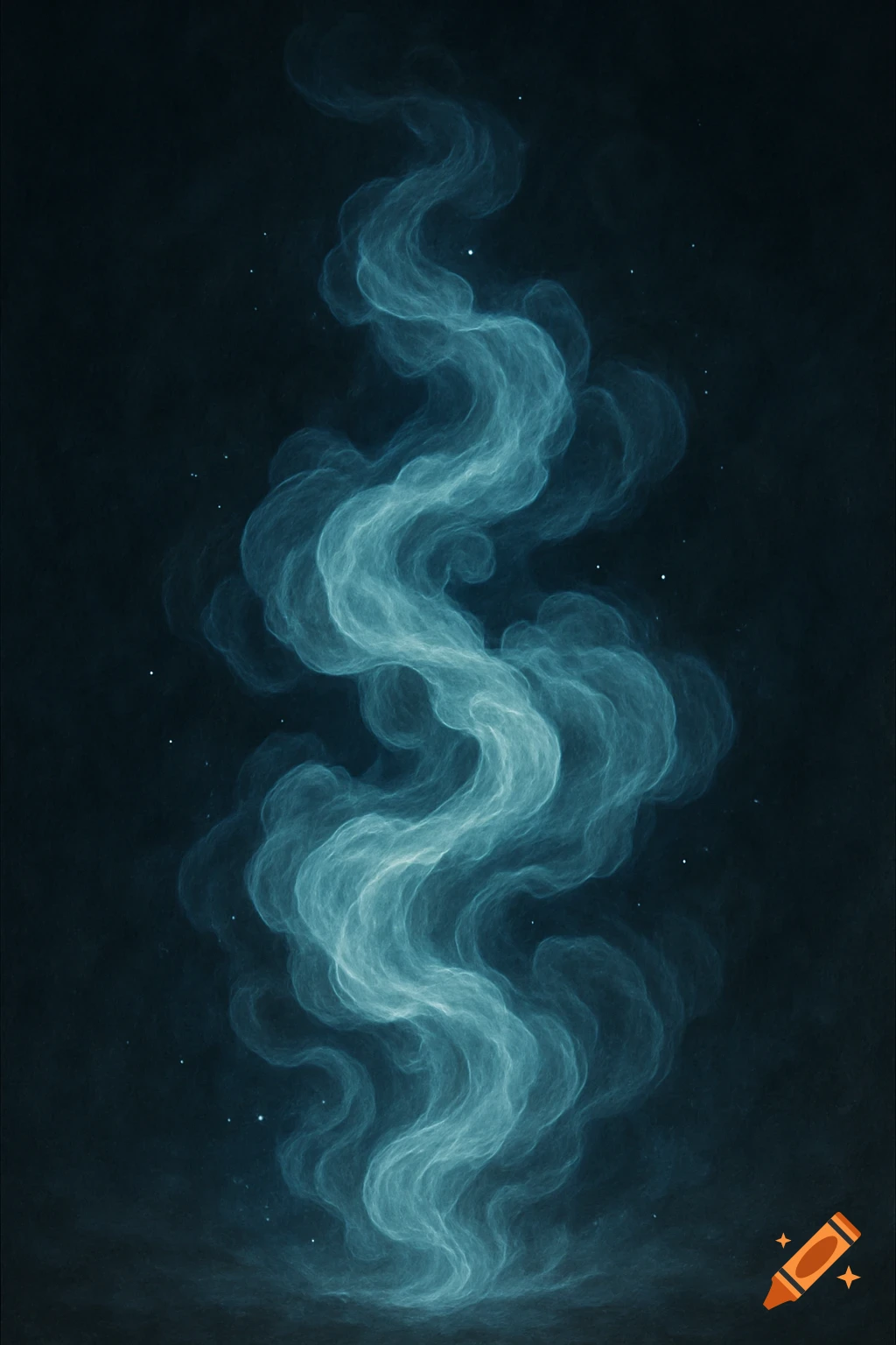 A wavy plume of blue smoke on a dark background with faint white specks.