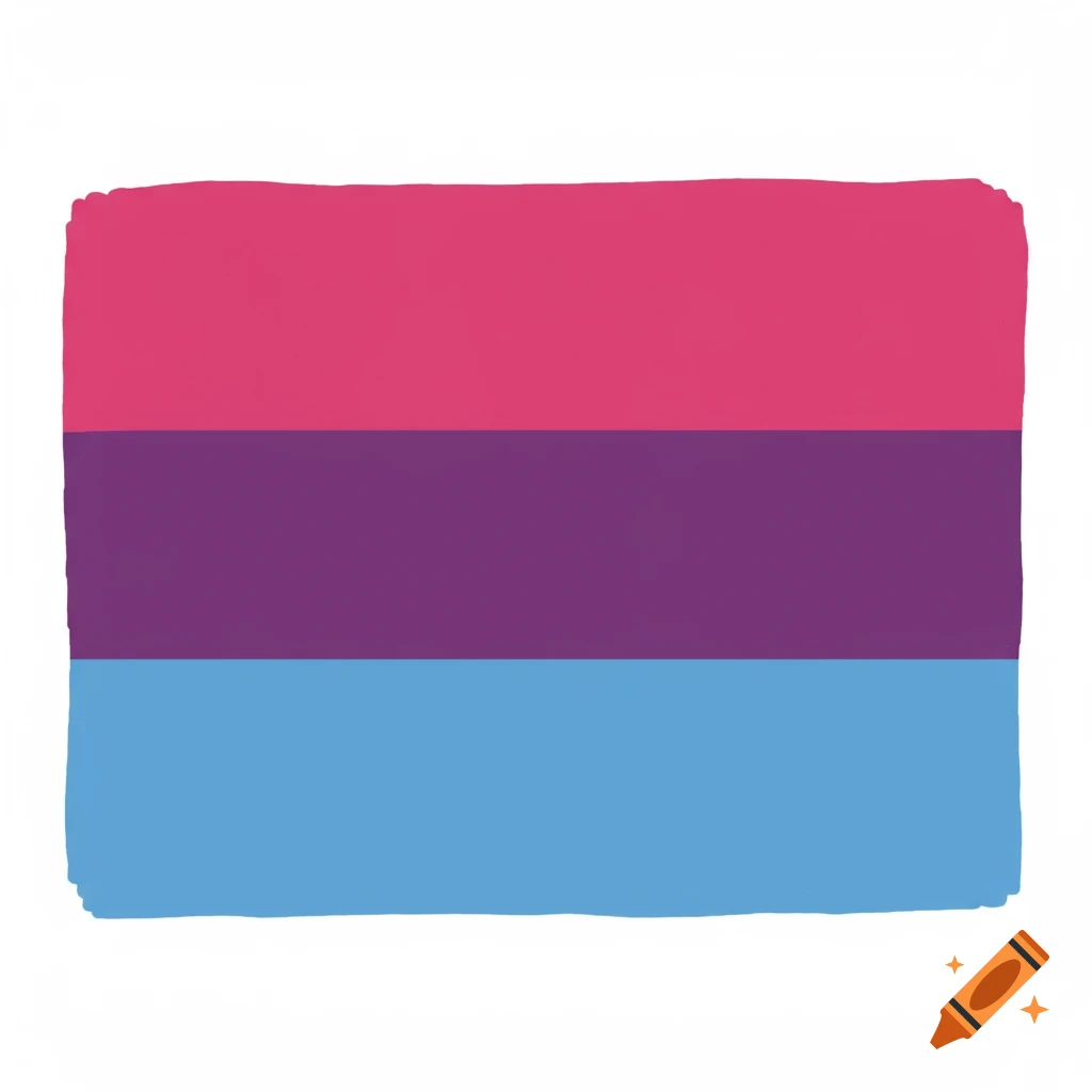 A flag with three horizontal stripes: pink on top, purple in the middle, and light blue on the bottom.
