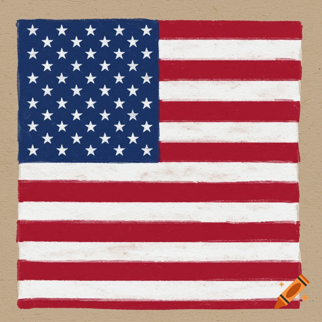 Illustration of the American flag with stars and stripes on a textured background.
