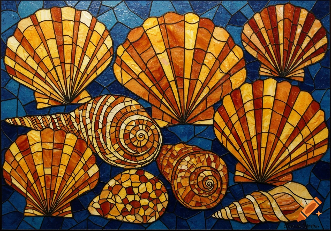Tiffany glass style seashell mosaic