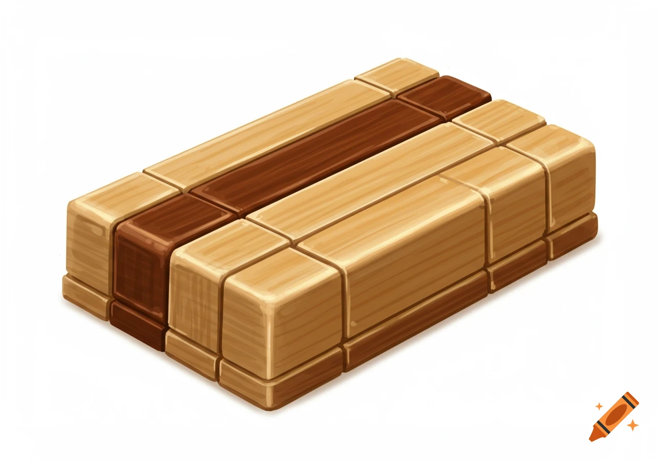 Illustrative image of a rectangular block made of alternating light and dark wooden pieces.