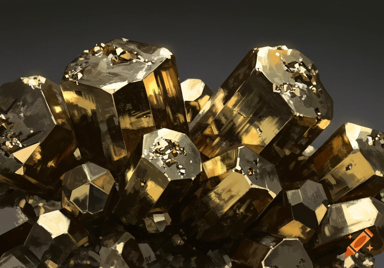 Close-up of golden pyrite crystals