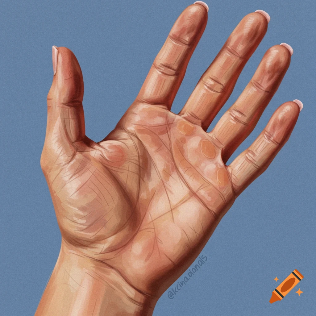 Illustration of a hand palm up against a blue background