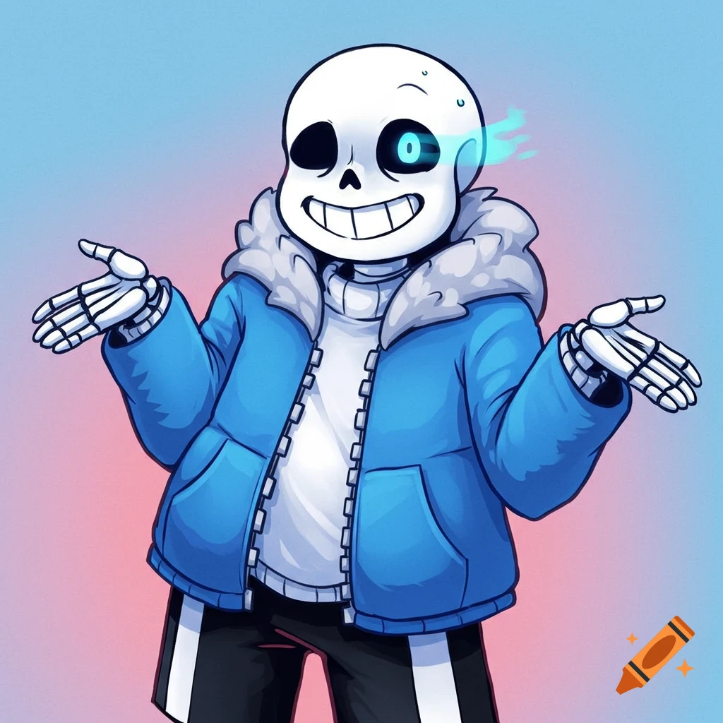 Cartoon illustration of Sans from Undertale shrugging