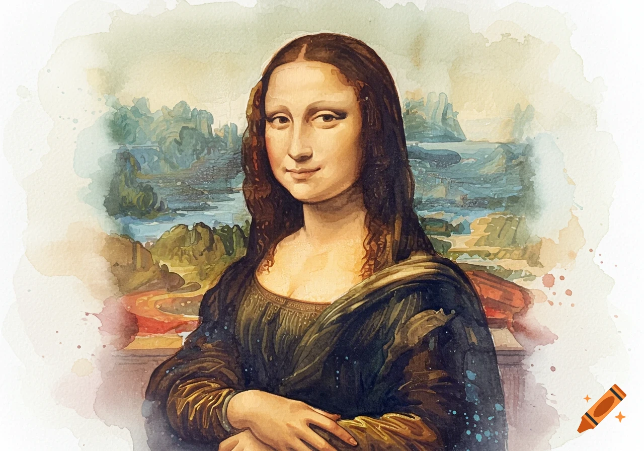 Watercolor painting of the Mona Lisa.
