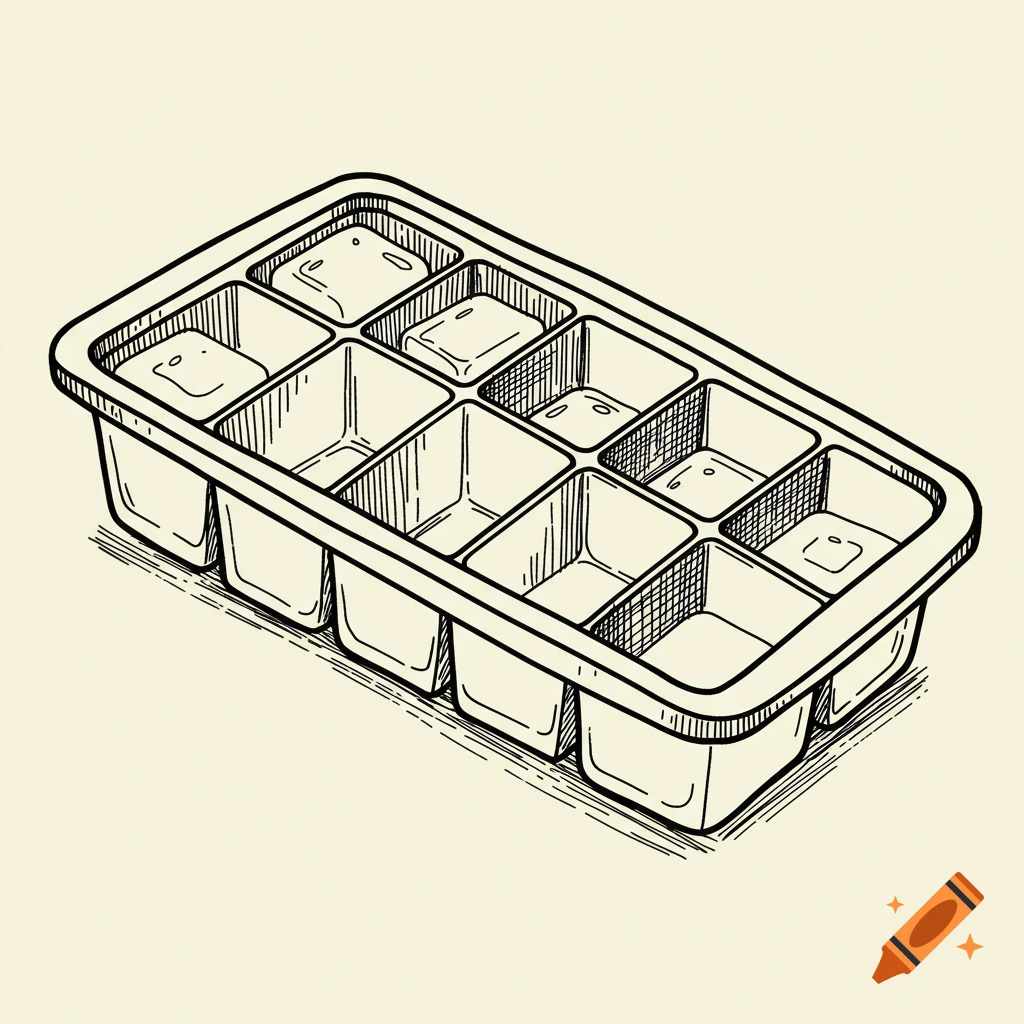 A hand-drawn sketch of an ice cube tray.