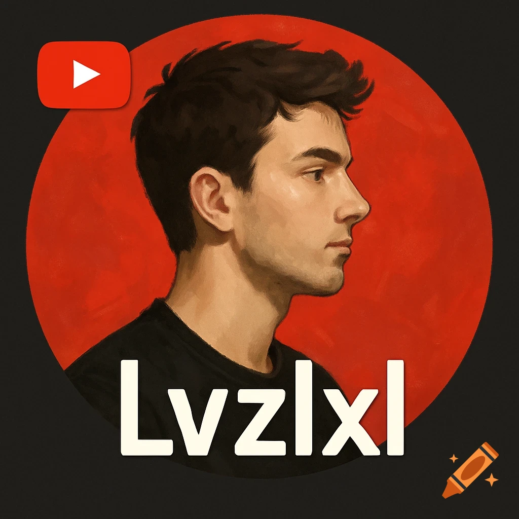 Digital painting of a man's profile against a red circle, with a YouTube logo and the text Lvzlxl.