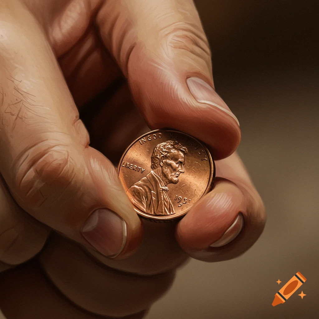 A close-up of a hand holding a US penny.