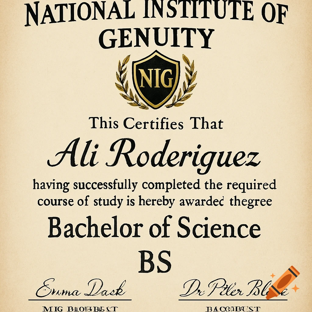 A diploma certificate for a Bachelor of Science degree.