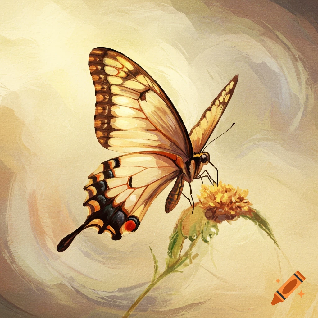 Painting of a butterfly on a flower with blending and texture