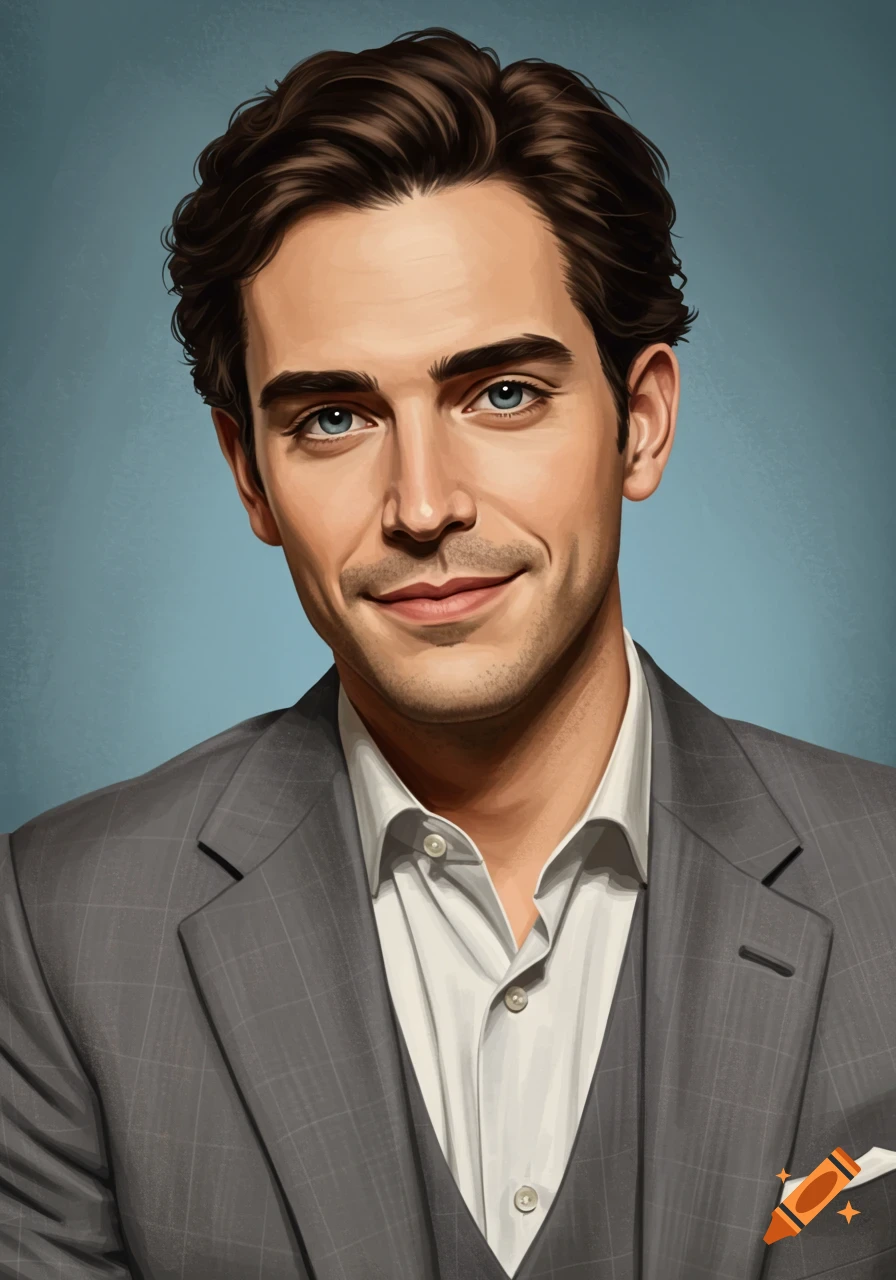 Portrait of a man in a gray suit and white shirt, digital painting style