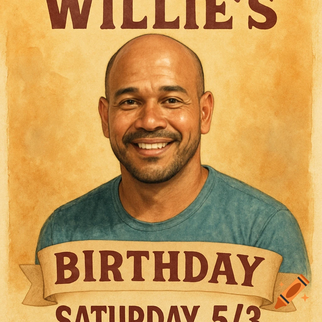 Smiling man on a birthday invitation poster