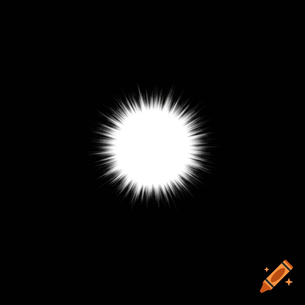 A bright white starburst or burst of light centered against a solid black background.