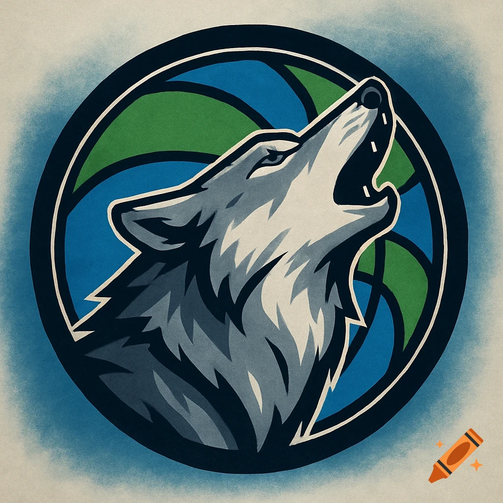 Logo of a fierce gray wolf howling in front of a blue and green circular pattern.
