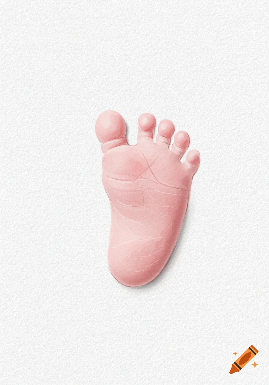 An illustration of a baby's foot with visible lines and shadows on a white textured background.