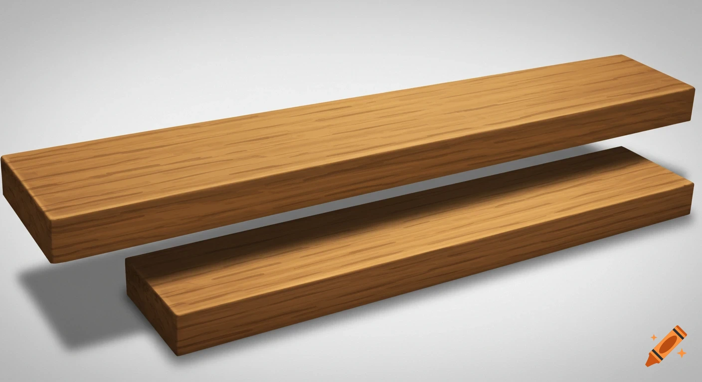 Two parallel rectangular wooden planks on a white background.