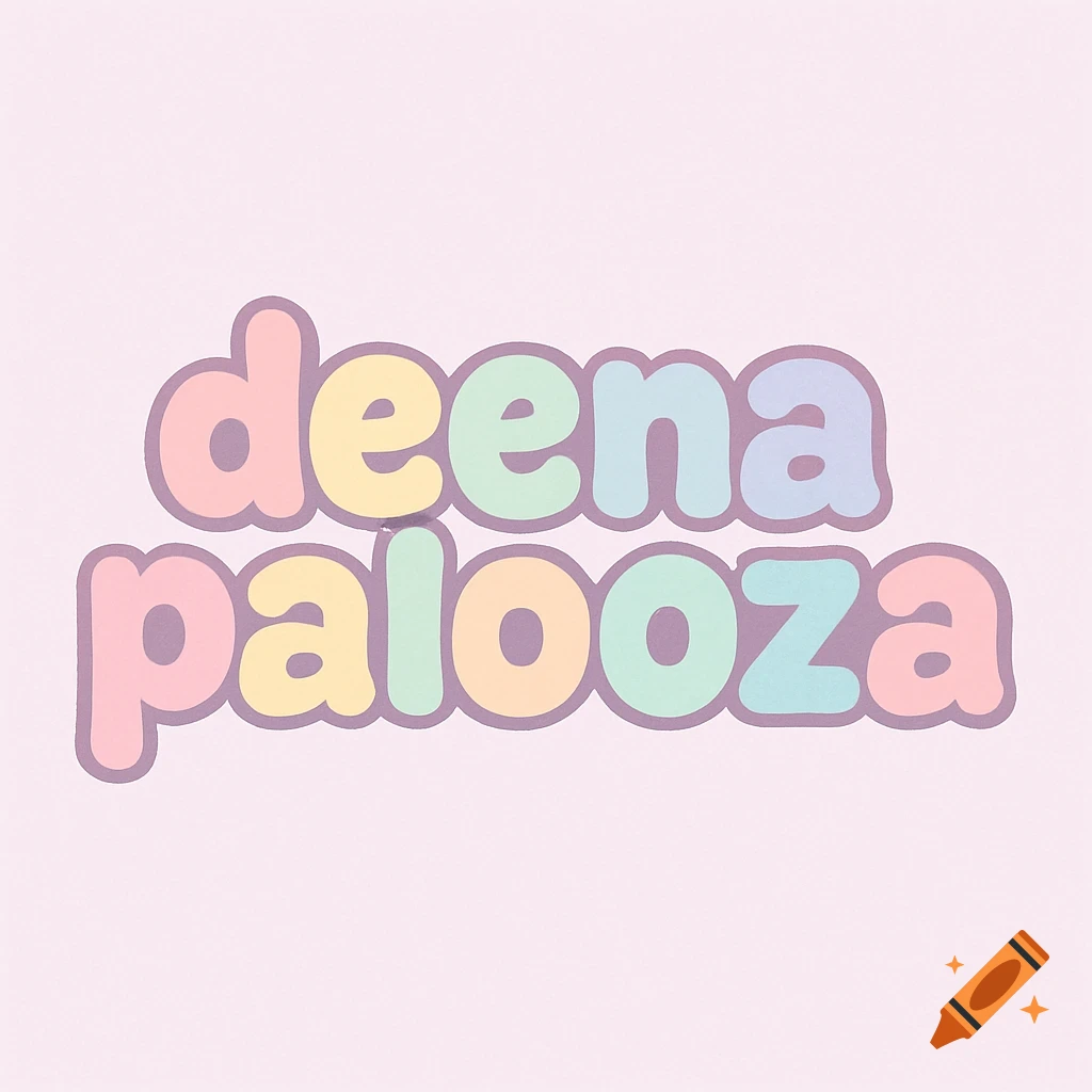 A logo for deenapalooza in pastel colors and a bubbly font