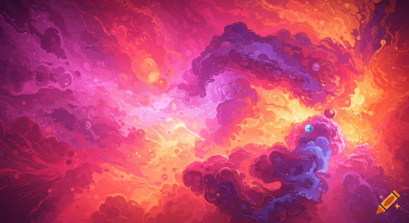Vibrant abstract swirls of pink, purple, orange, and red.