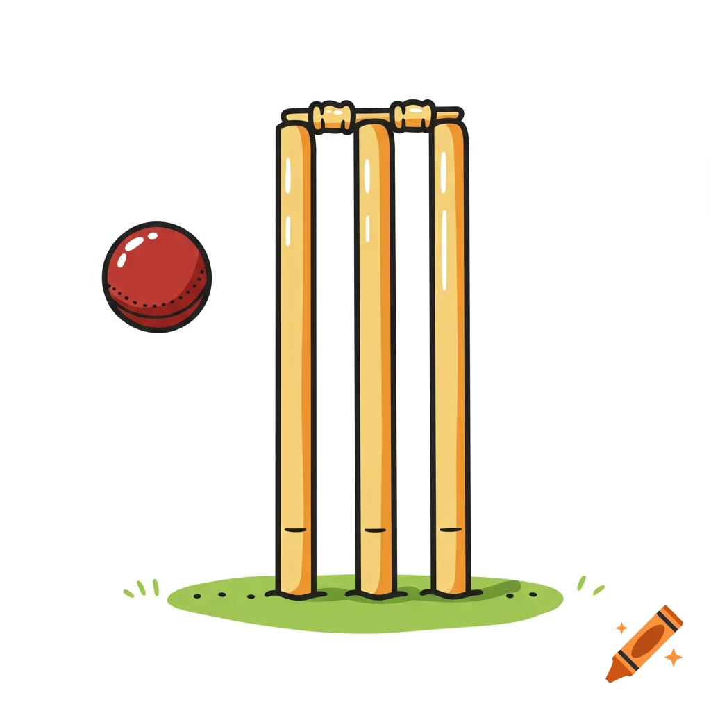 Cartoon cricket wicket and ball