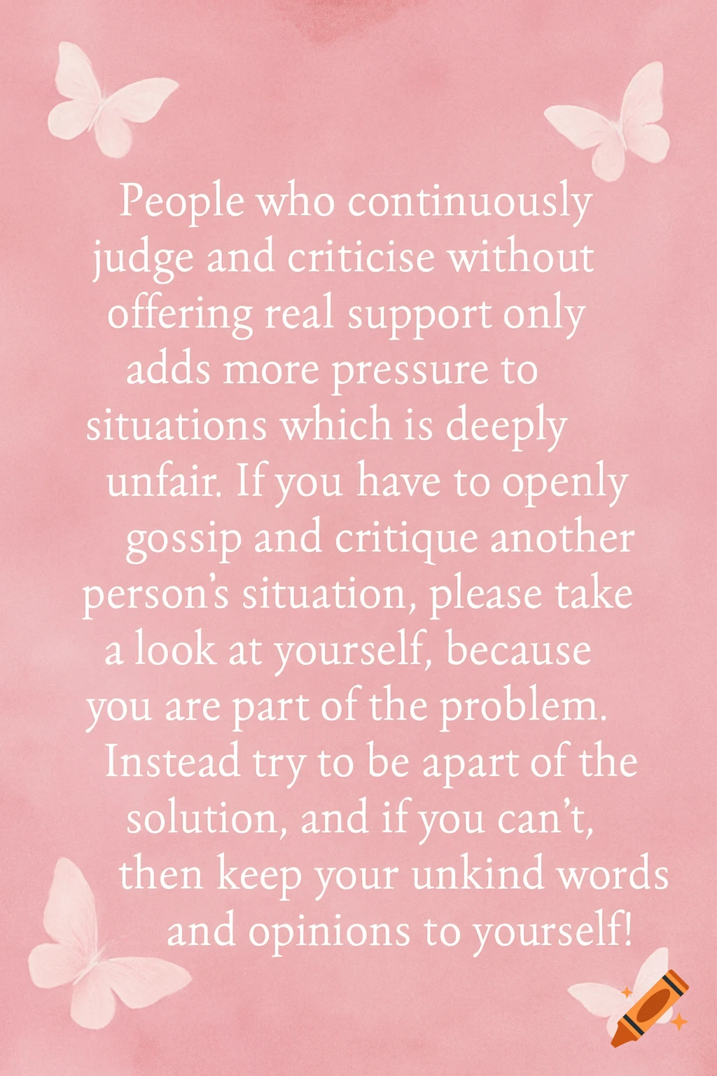 A quote on a pink background with white butterflies.