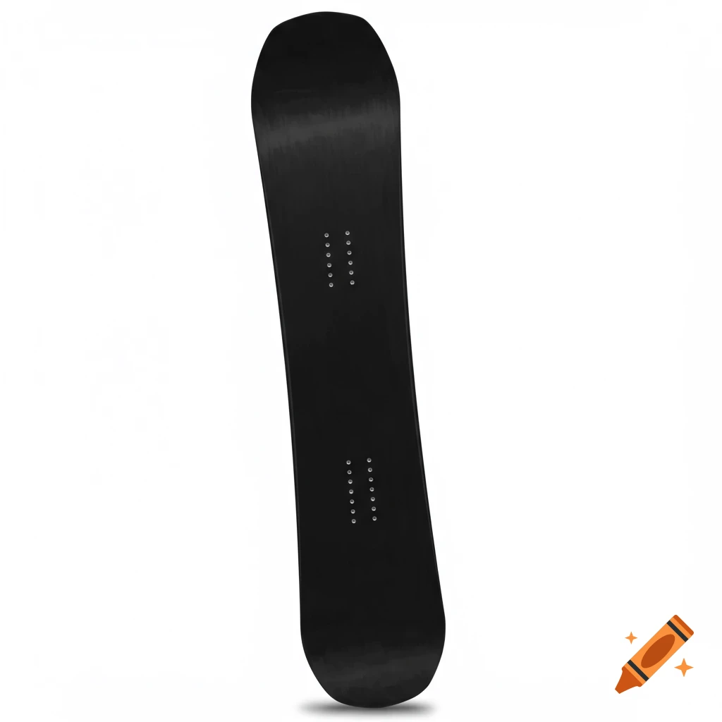 A plain black snowboard standing upright