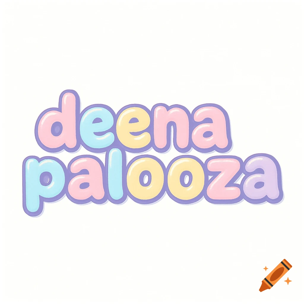 Logo with colorful pastel bubbly text reading deenapalooza