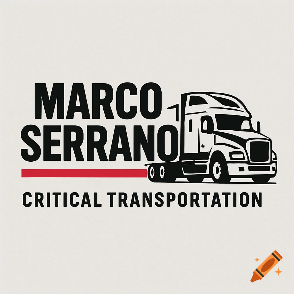 Logo with a semi-truck and text MARCO SERRANO CRITICAL TRANSPORTATION.